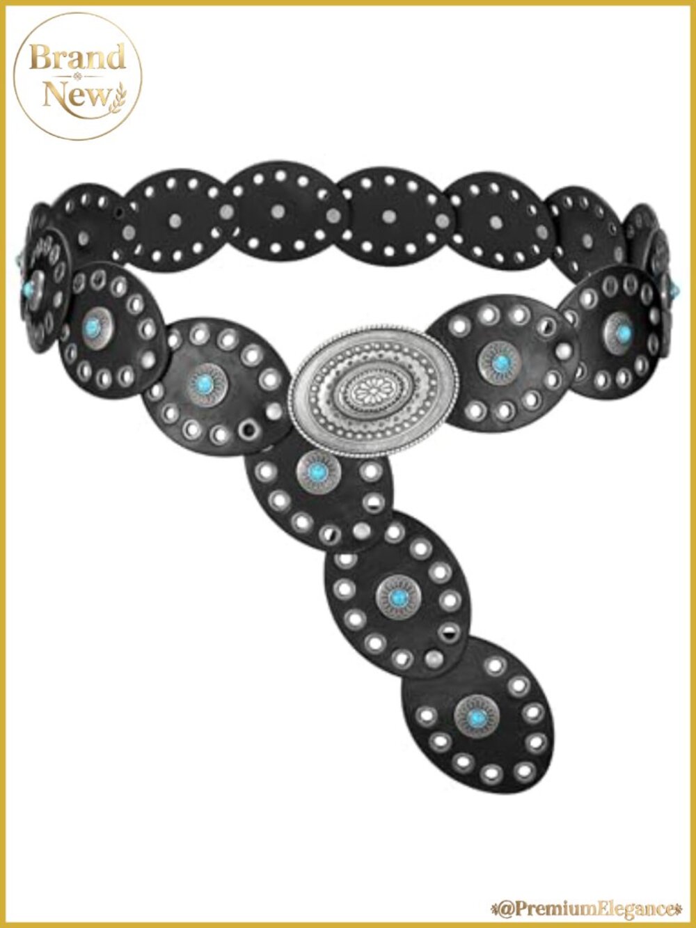 Western Disc Belt Faux Leather Turquoise Adjustable Hook Closure